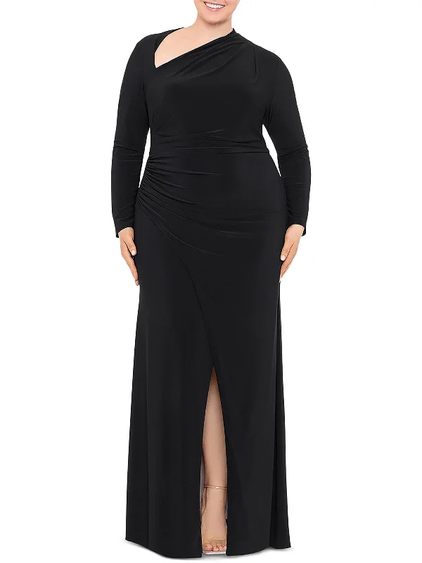 Plus Womens Asymmetric Maxi Evening Dress