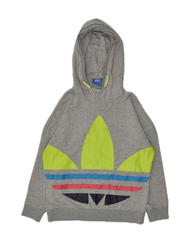 ADIDAS Womens Graphic Hoodie Jumper UK 12 Medium Grey Cotton