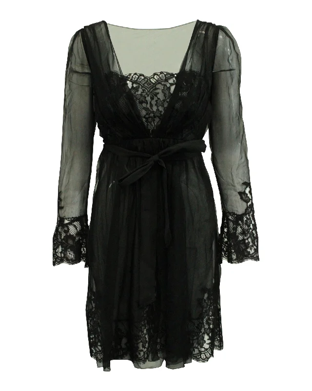 Alberta Ferretti Sheer Lace Dress in Black Silk