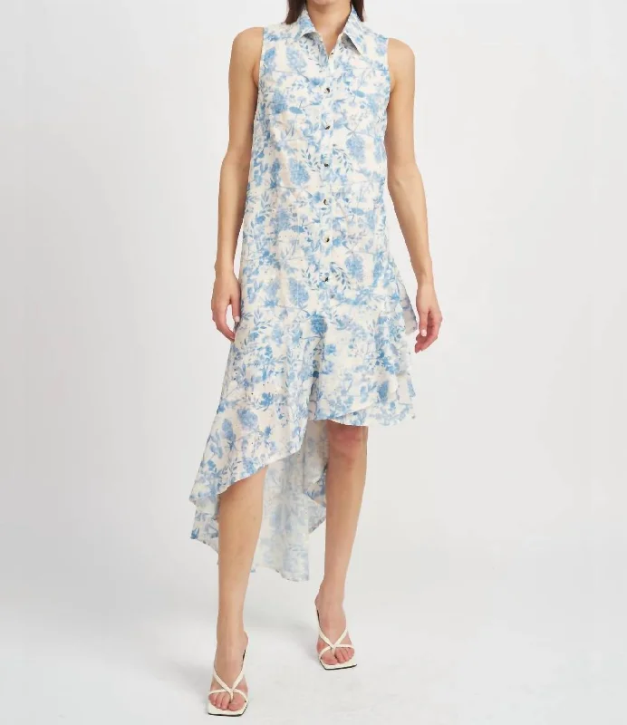 Davina Asymmetric Dress In Blue