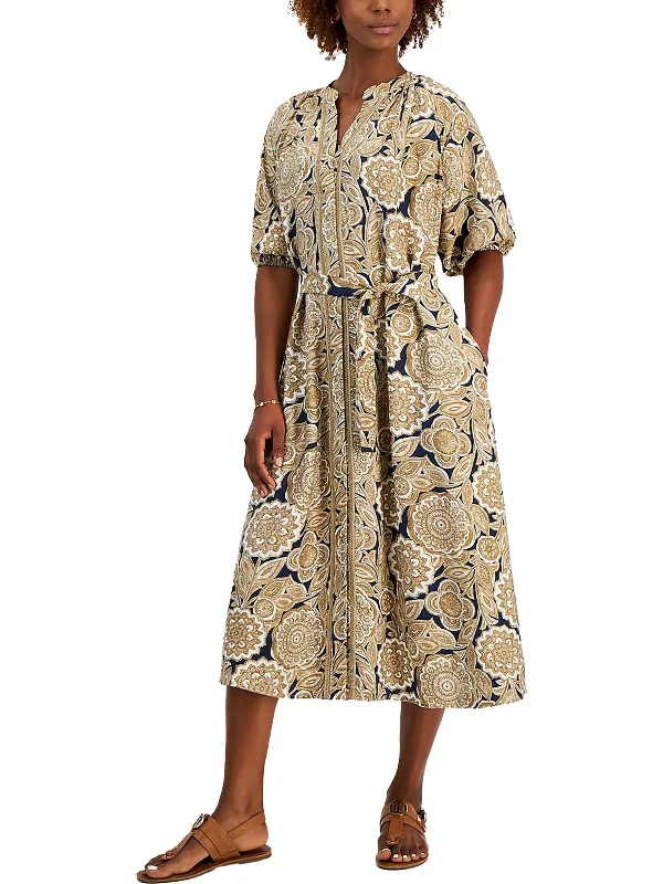 Womens Printed Button-Down Shirtdress