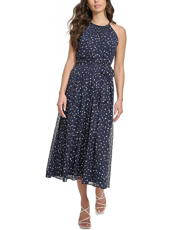 Womens Dots Chiffon Midi Dress