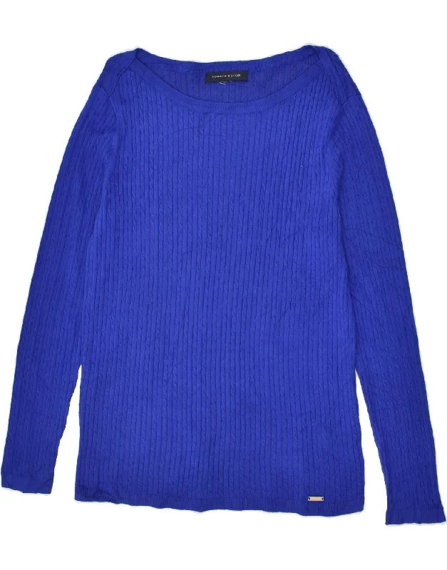 TOMMY HILFIGER Womens Boat Neck Jumper Sweater UK 16 Large Blue Viscose