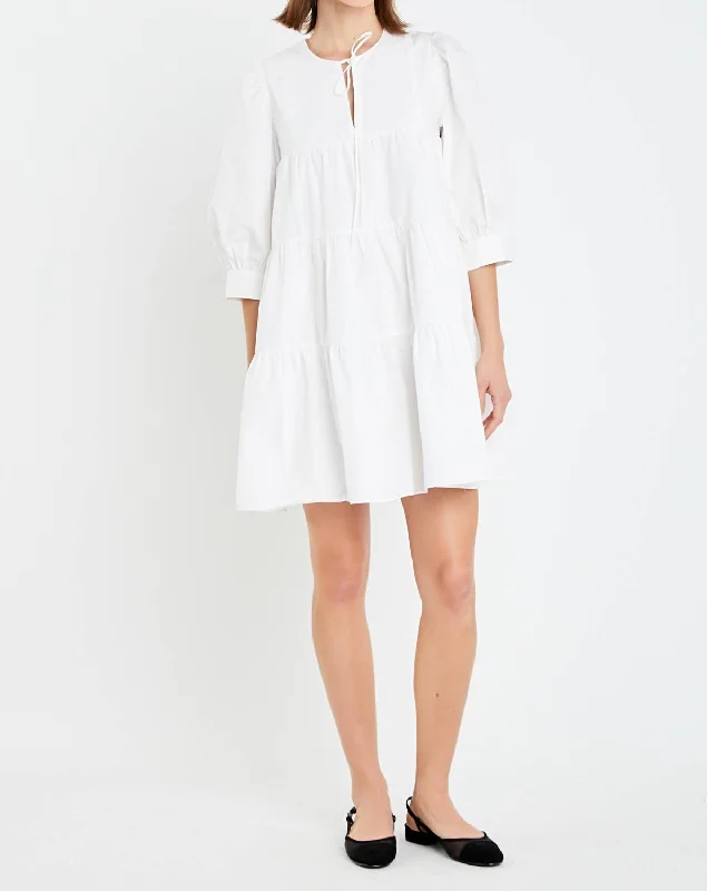 Blouson Sleeve Poplin Mini Dress In White