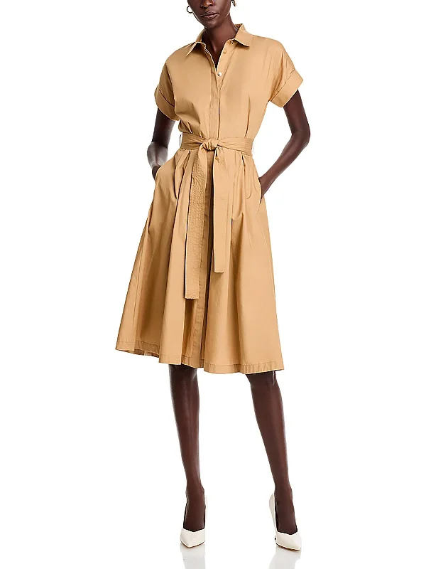 Womens Cotton Pleated Shirtdress