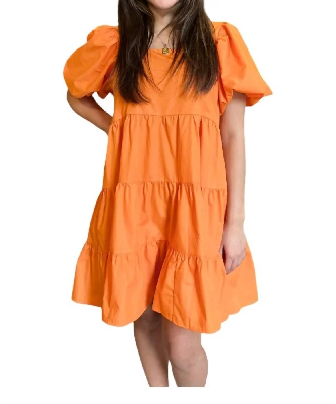 Rockin R' Puff Sleeve Dress In Orange