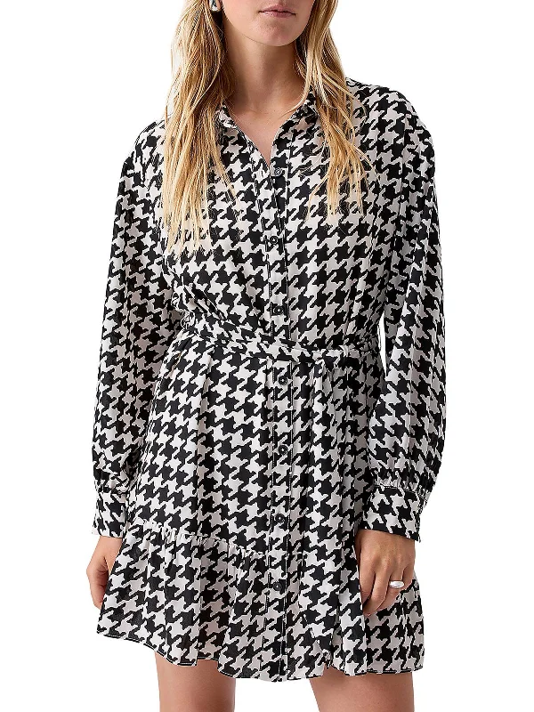 Womens Houndstooth Mini Shirtdress