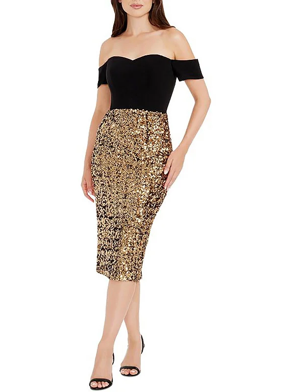 Womens Sequined Knee Length Shift Dress