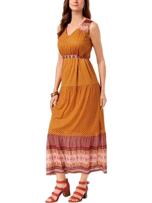 Womens Printed Sleeveless Midi Dress