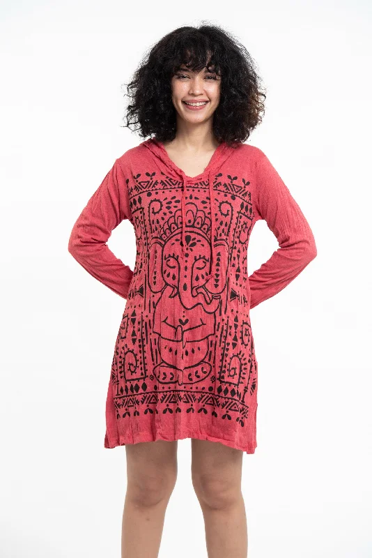 Sure Design Women's Shanti Ganesh Hoodie Dress Red