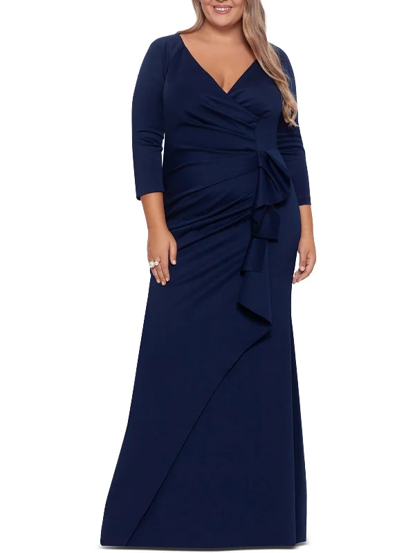 Plus Womens Ponte V Neck Evening Dress