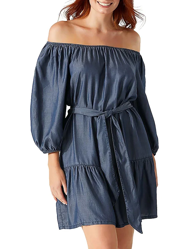 Womens Tie Neck Loose Mini Dress