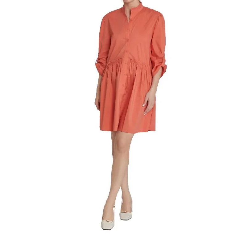 Cammie Ruffle Shirt Dress In Burnt Orange