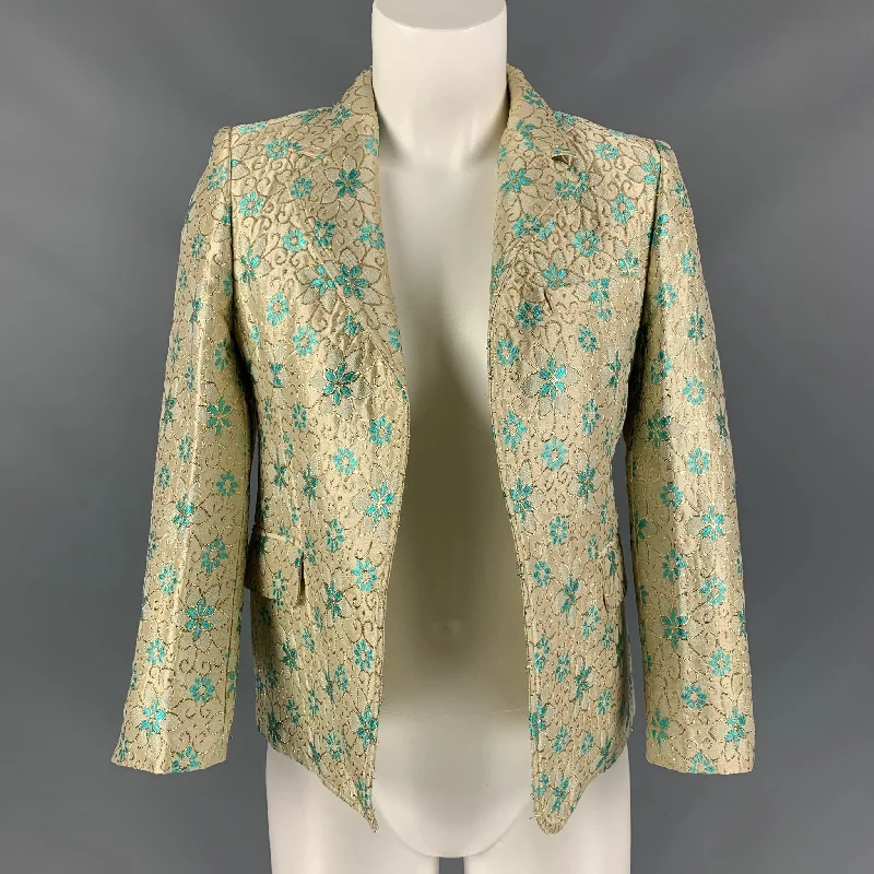 MARNI Size 4 Turquoise &  Gold Acetate Blend Floral Jacket