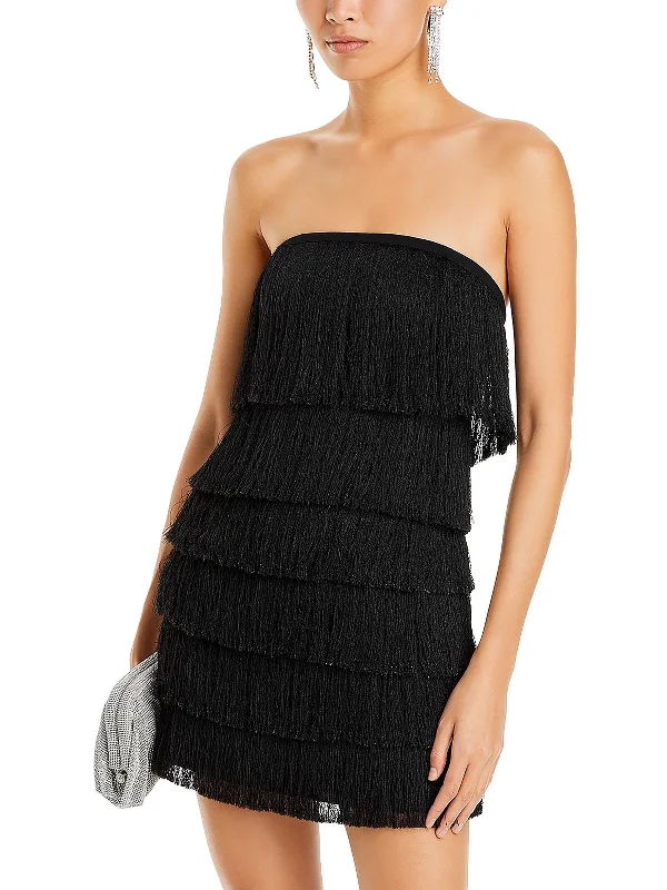 Womens Fringe Mini Cocktail And Party Dress