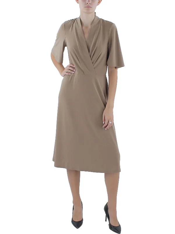 Womens Surplice Knee-Length Wear to Work Dress