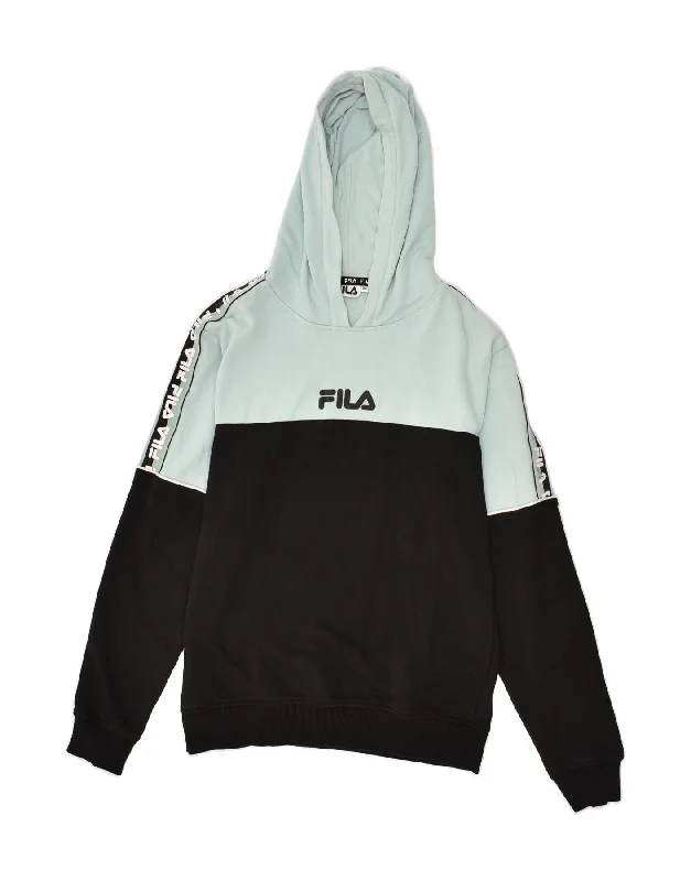 FILA Womens Oversized Graphic Hoodie Jumper UK 6 XS Black Colourblock