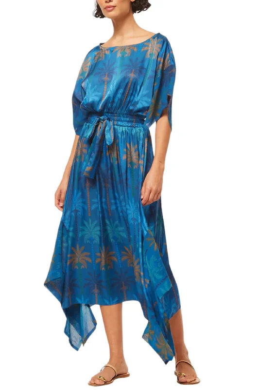 Martina Dress In Cobalt Palms Mix