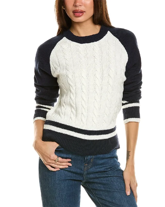 Dress Forum Cable Knit Stripe Trim Raglan Sweater