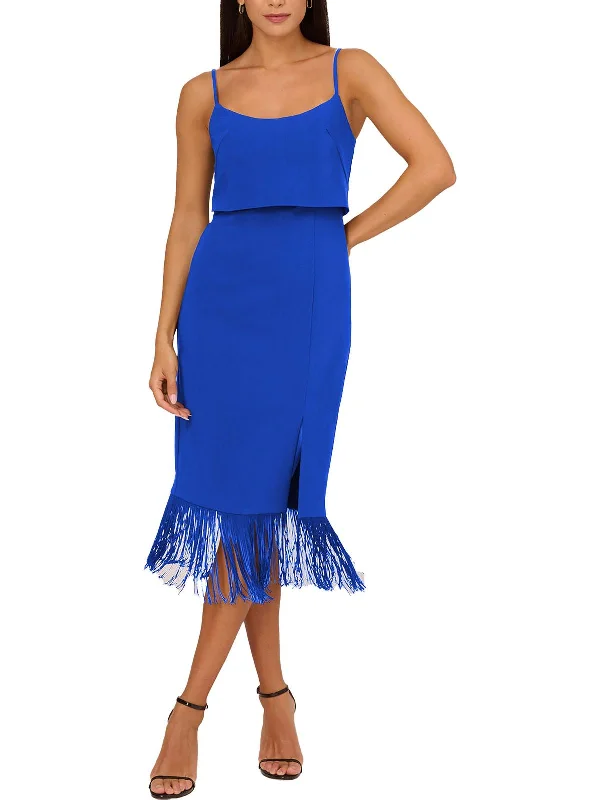 Womens Fringe Polyester Sheath Dress