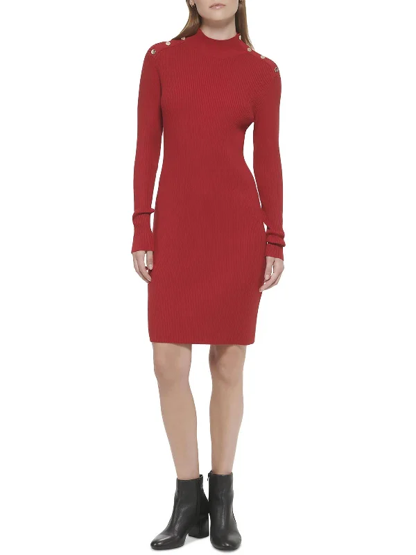 Womens Ribbed Work Day Wear Sheath Dress