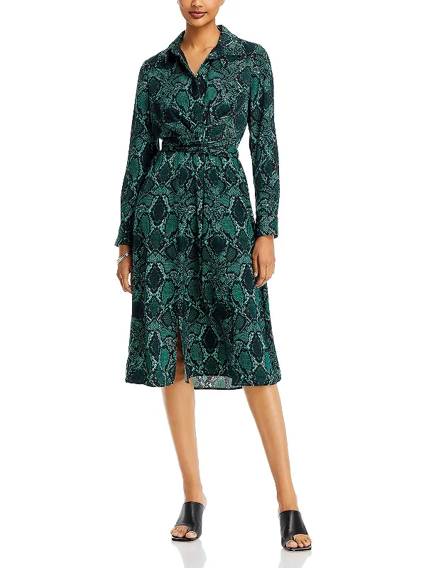 Marina Womens Snake Print Midi Shirtdress