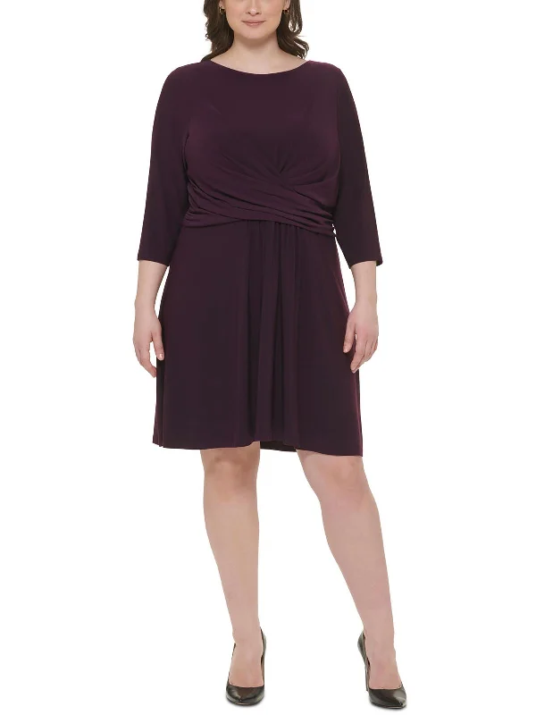 Plus Womens Jersey Knit Crossover Fit & Flare Dress