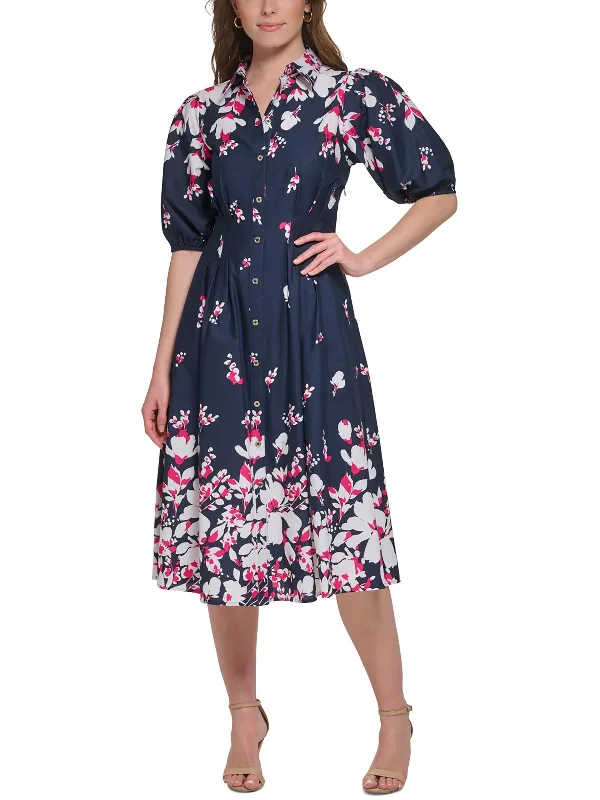 Womens Cotton Floral Print Shirtdress