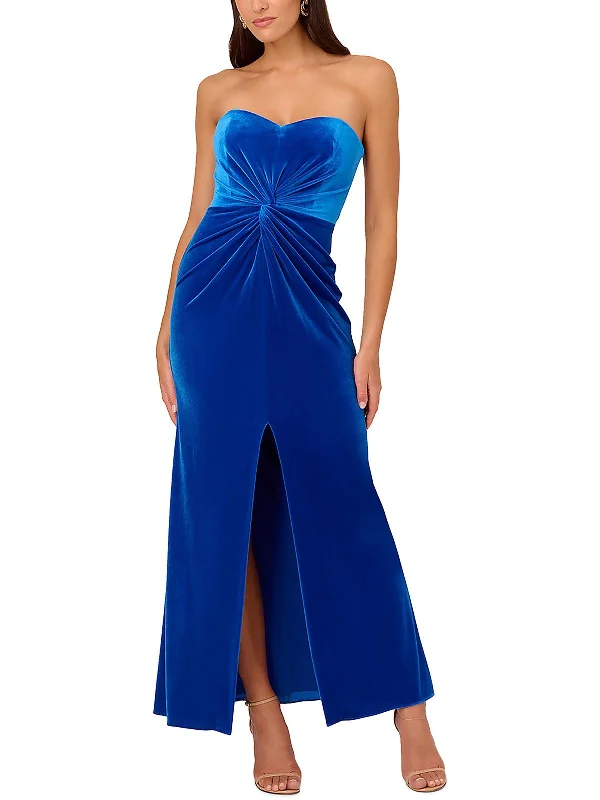 Womens Velvet Strapless Evening Dress