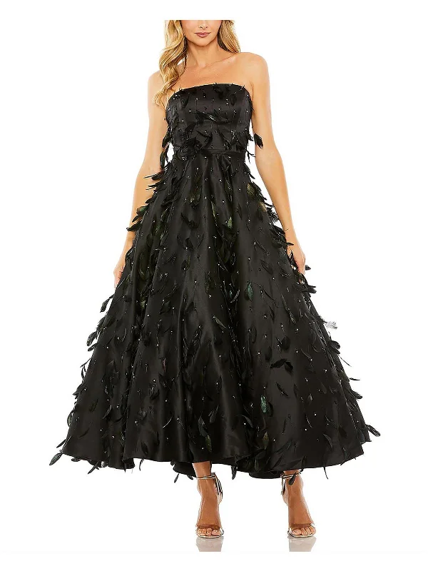 Womens Embellished Strapless Evening Dress