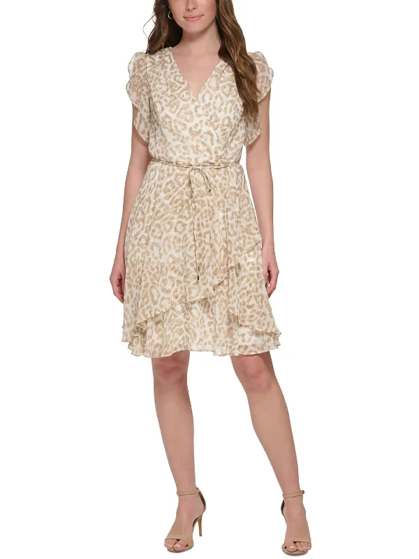 Womens Ruffled Short Fit & Flare Dress