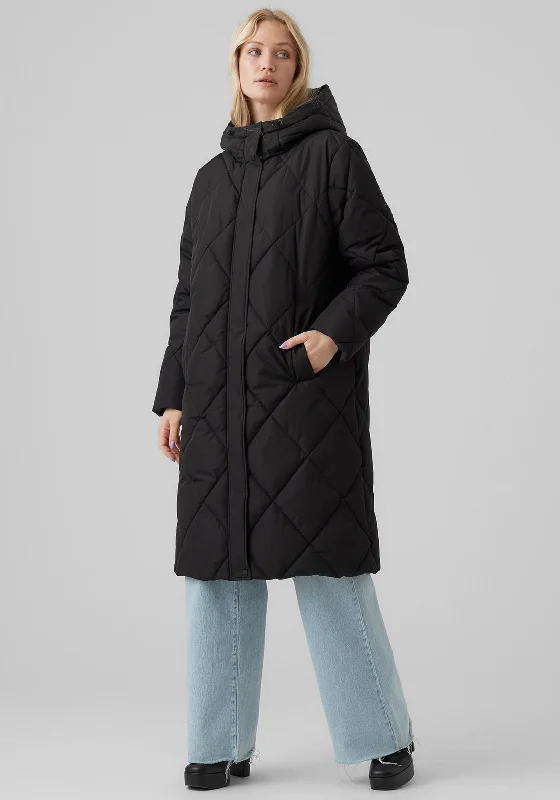 Vero Moda Adela Long Quilted Oversized Coat, Black