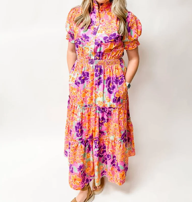 Floral Garden Dress In Orange/purple