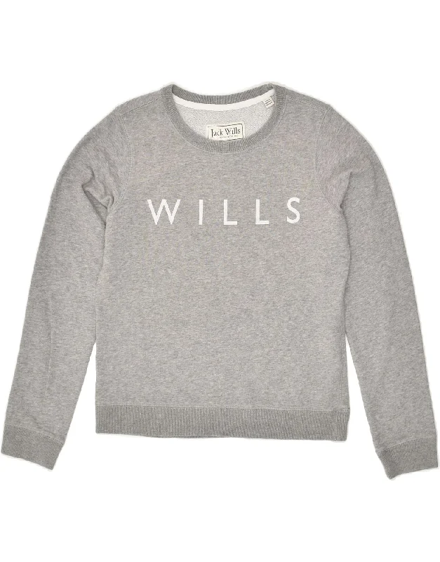 JACK WILLS Womens Graphic Sweatshirt Jumper UK 8 Small  Grey Cotton