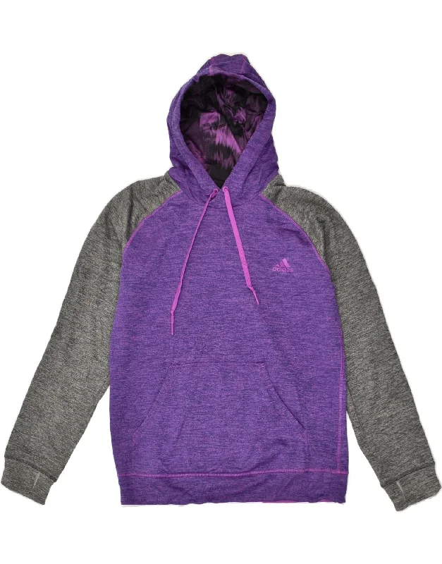 ADIDAS Womens Hoodie Jumper UK 12 -14 Medium Purple Colourblock Polyester