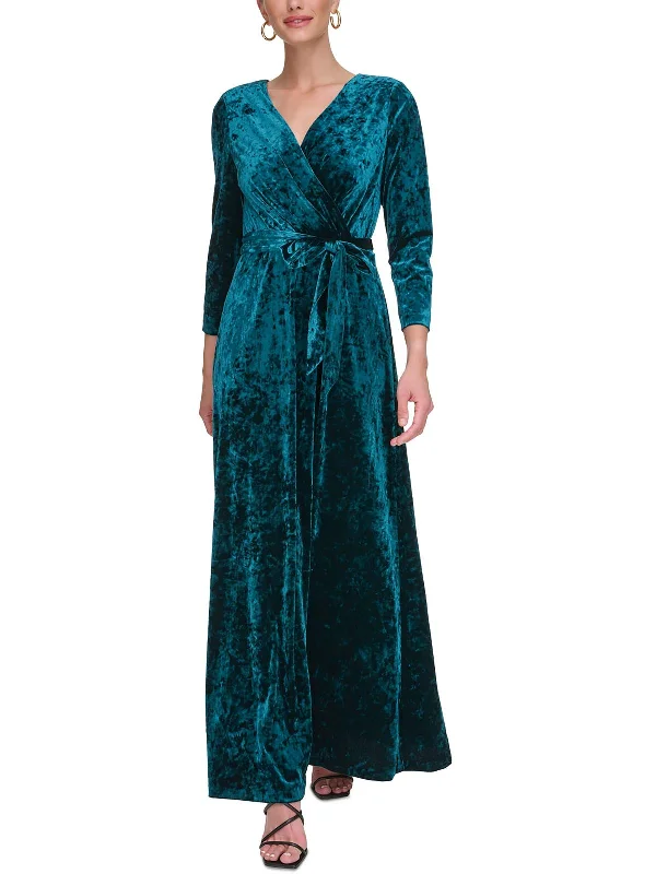 Womens Crushed Velvet Long Evening Dress