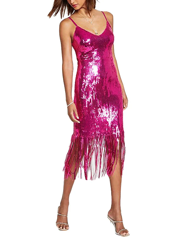 Womens Sequined Midi Cocktail And Party Dress