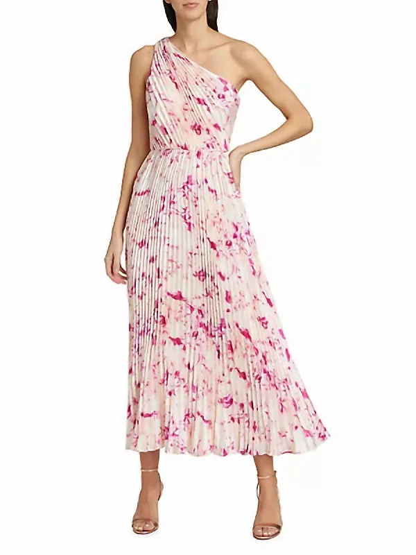 Alina One Shoulder Midi Dress In French Rose