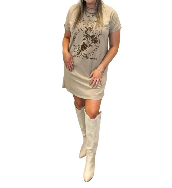 Take Me To The Rodeo Tee Dress In Taupe