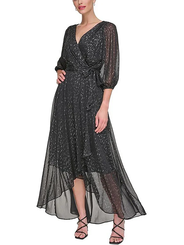 Womens Chiffon Metallic Evening Dress