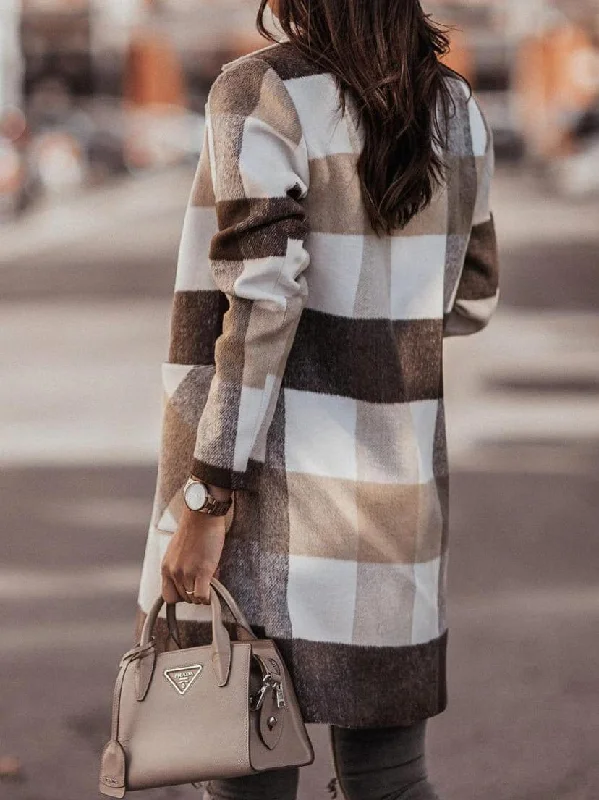 Single-Breasted Plaid Coat for Women