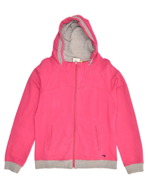 DIADORA Womens Zip Hoodie Sweater UK 14 Medium Pink Cotton