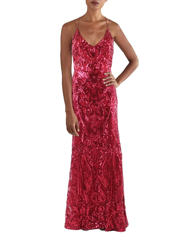 Juniors Womens Sequined Open Back Evening Dress