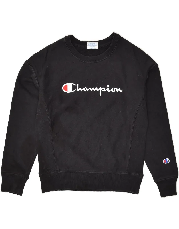 CHAMPION Womens Loose Fit Graphic Sweatshirt Jumper UK 6 XS Black Cotton