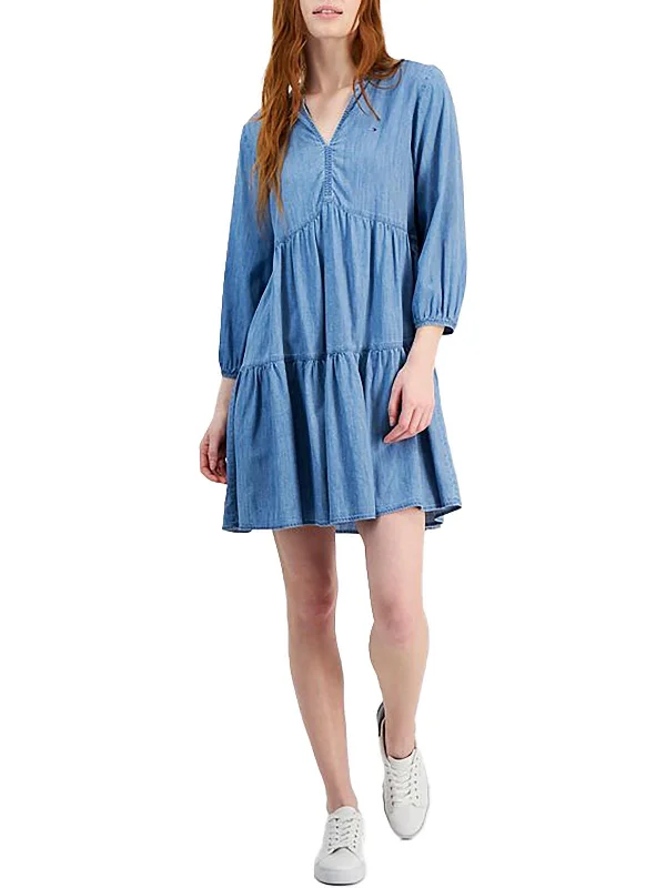 Womens Three Quarter Sleeve Short Mini Dress