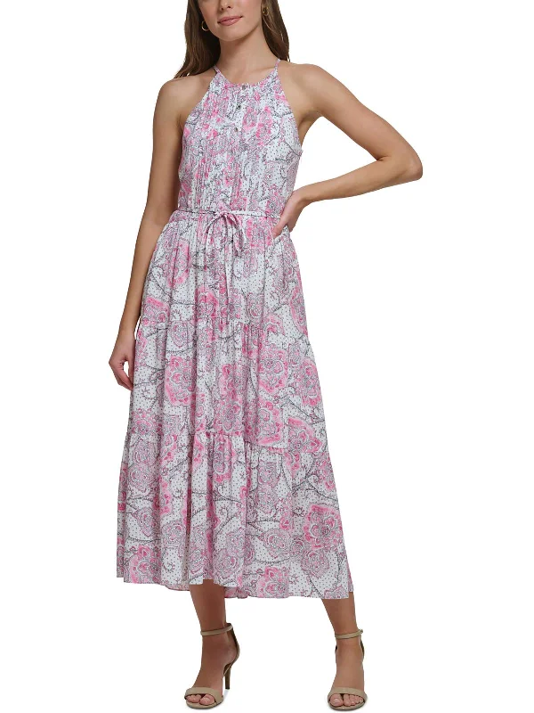 Womens Paisley Polyester Halter Dress