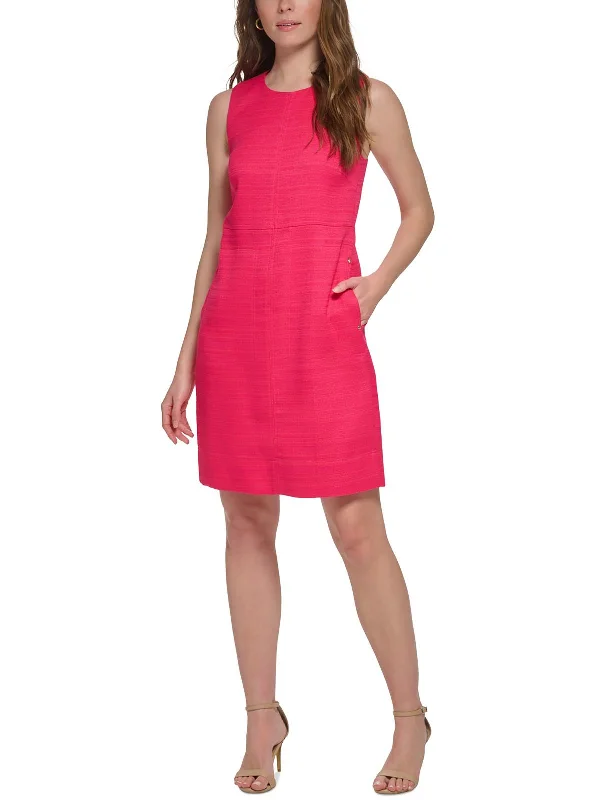 Petites Womens Textured Sleeveless Shift Dress