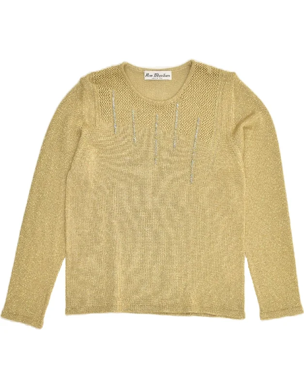 VINTAGE Womens Crew Neck Jumper Sweater UK 10 Small Gold Lurex