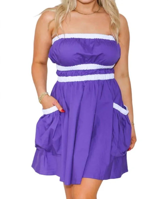 Strapless Stripes Pocket Dress In Purple