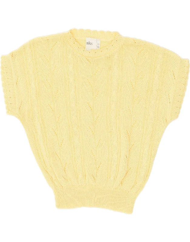 BHS Womens Short Sleeve Crew Neck Jumper Sweater UK 14/16 Large Yellow